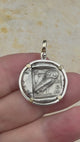 Ancient Greek Athena and the Owl Silver Tetradrachm circa 450 BC 14K Gold and Sterling Silver Pendant | Artifact #4919