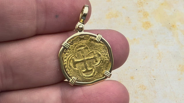 Pirate Era Circa 1566 22K Gold One Escudo - the Legendary Doubloon - 18K Gold Pendant | Artifact #5802