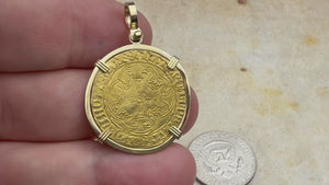 VIDEO Medieval France Royal 22K Gold Ecu d'or Cross Coin of Louis XI circa 1470 in an 18K Gold Pendant