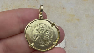 video Byzantine Jesus Christ Histamenon Gold Coin Circa 1071 AD 18K Gold Pendant