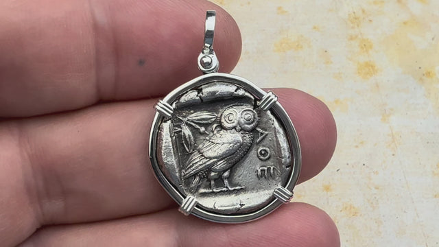 Ancient Greek Athena and the Owl Silver Tetradrachm circa 450 BC Sterling Silver Pendant | Artifact #5807