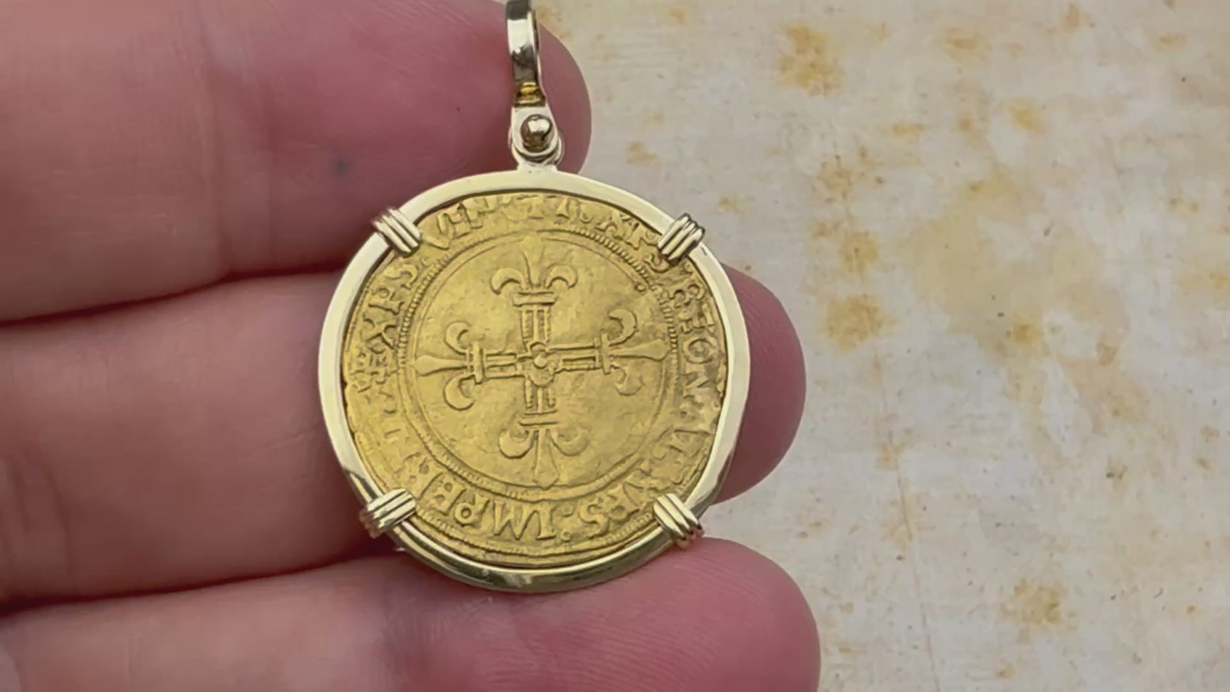 Medieval France Royal 22K Gold Ecu d'or Cross Coin Louis XII circa 1498 18K Gold Pendant