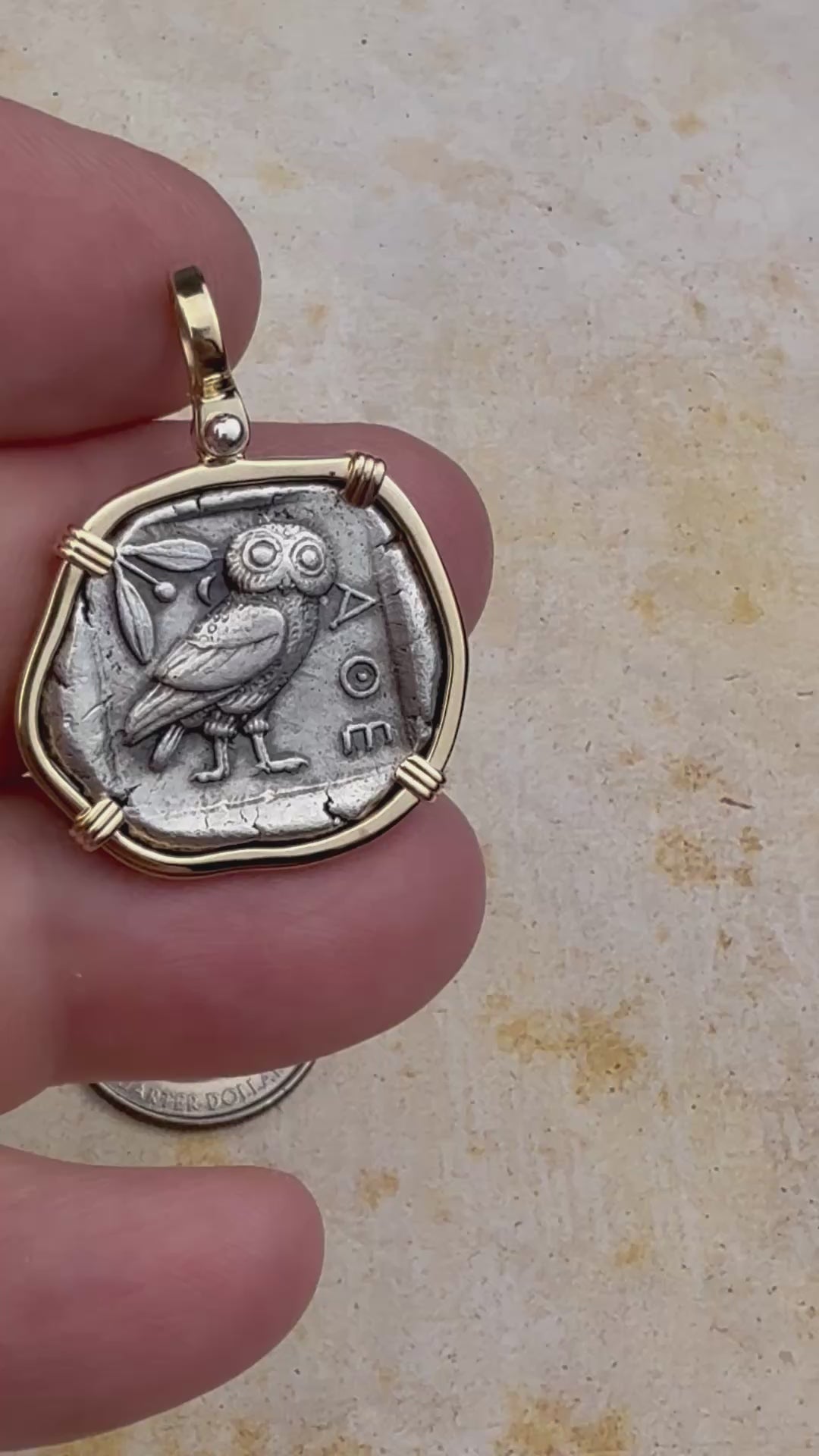 video Ancient Greek Athena and the Owl Silver Tetradrachm circa 450 BC 14K Gold Pendant