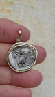 Ancient Greek Athena and the Owl Silver Tetradrachm circa 450 BC 14K Gold Pendant | Artifact #4925