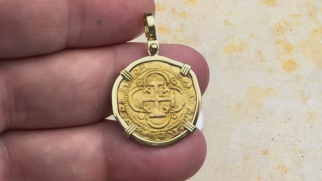 Circa 1560 Unknown Shipwreck 22K Gold 1 Escudo - the Legendary Pirate Era Doubloon 18K Gold Pendant | Artifact #5804