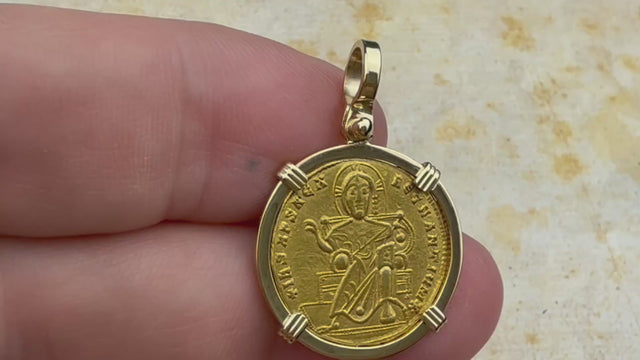 Byzantine Jesus Christ King of Kings 24K Gold Solidus Coin Circa 921 AD 18K Gold Pendant | Artifact #4748