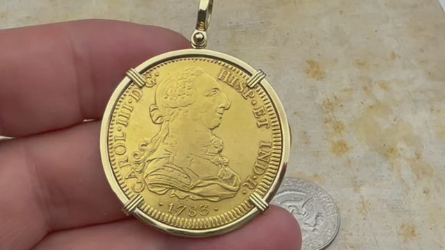 1783 Spanish 22K Gold 8 Escudo Portrait Coin - the Legendary Doubloon - 18K Gold Pendant | Artifact #3359
