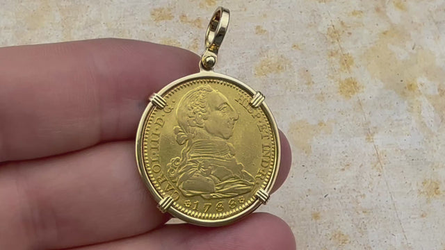 1788 Spanish 22K Gold Portrait 4 Escudo - the Legendary Pirate Era Doubloon - 18K Gold Pendant | Artifact #5163
