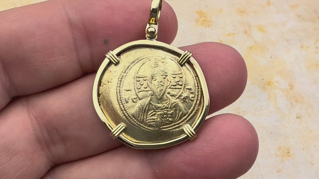 Byzantine Jesus Christ Histamenon Gold Coin Circa 1071 AD 18K Gold Pendant | Artifact #: 5801