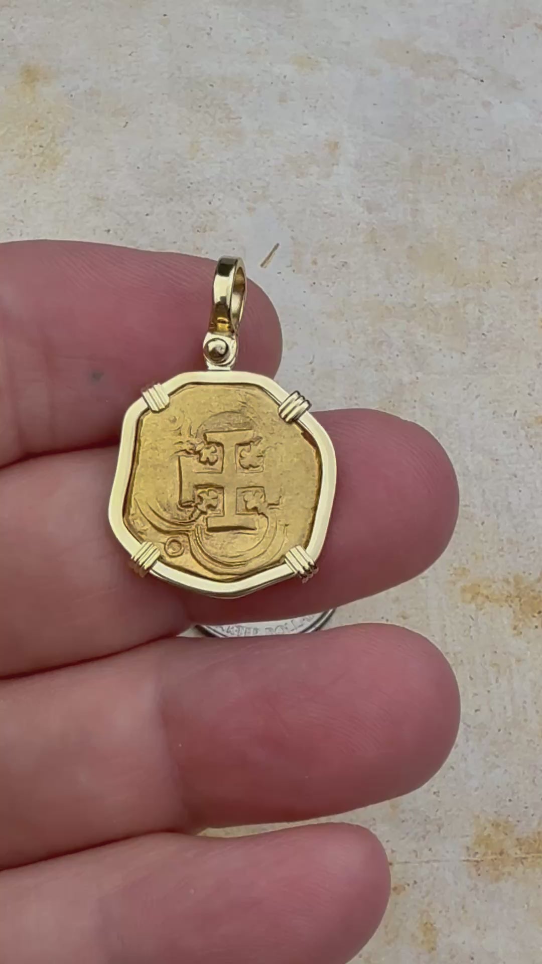 video Pirate Era Circa 1620 22K Gold Two Escudo - the Legendary Doubloon - 18K Gold Pendant