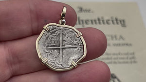 video STUNNING Mel Fisher's Atocha Rare 2 Reale Shipwreck Coin 14K Solid Gold Pendant