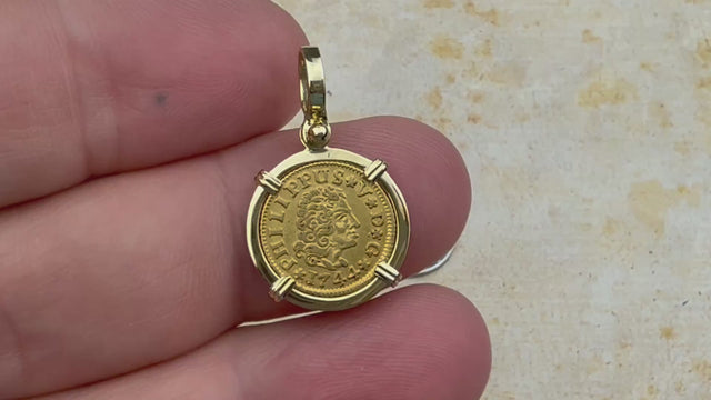 1744 Spanish Gold Portrait Half Escudo - the Legendary Pirate Era Doubloon - 18K Gold Pendant | Artifact #5739