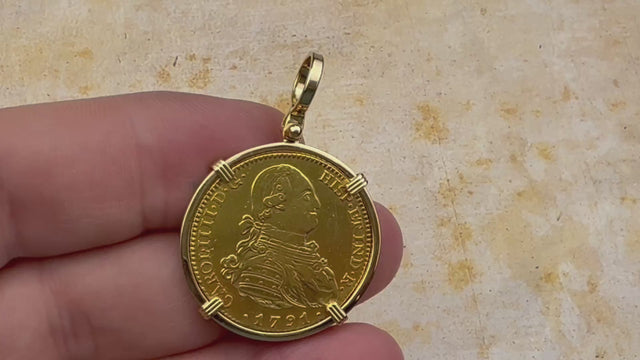 1791 Spanish 22K Gold Portrait 4 Escudo - the Legendary Pirate Era Doubloon - 18K Gold Pendant | Artifact #5162