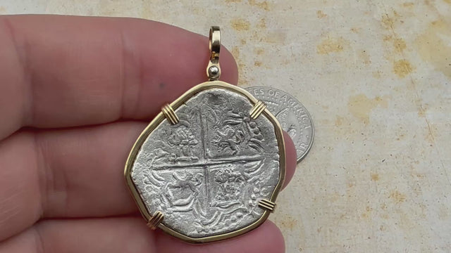 Mel Fisher's Atocha  4 Reale Grade 1 Shipwreck Coin 14K Gold Pendant