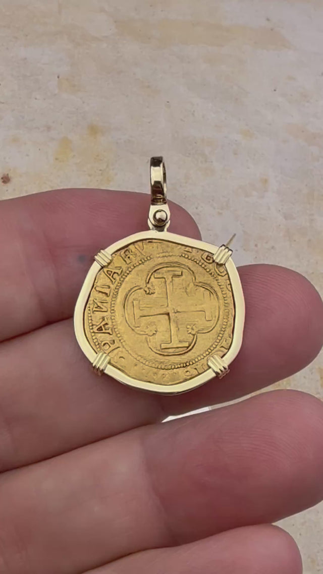 EXTREMELY RARE Kempen Hoard circa 1550 22K Gold One Escudo - the Legendary Doubloon - 18K Gold Pendant | Artifact #4691