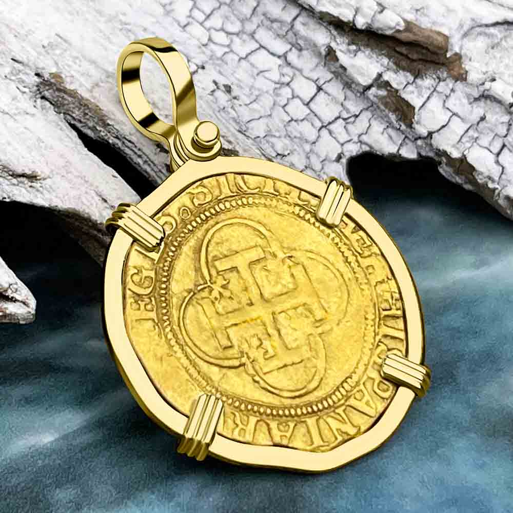 Circa 1560 Unknown Shipwreck 22K Gold 1 Escudo - the Legendary Doubloon 18K Gold Pendant