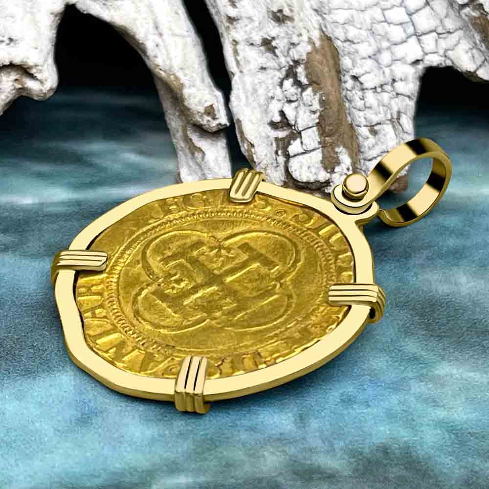 Circa 1560 Unknown Shipwreck 22K Gold 1 Escudo - the Legendary Doubloon 18K Gold Pendant