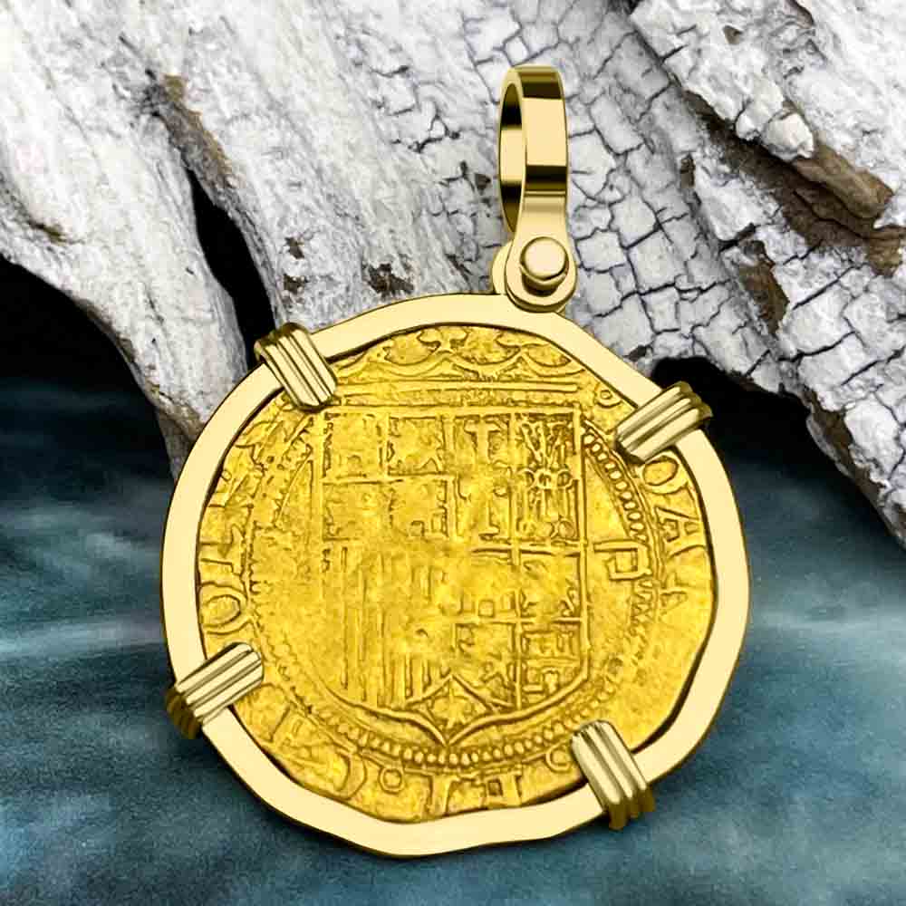 Circa 1560 Unknown Shipwreck 22K Gold 1 Escudo - the Legendary Doubloon 18K Gold Pendant