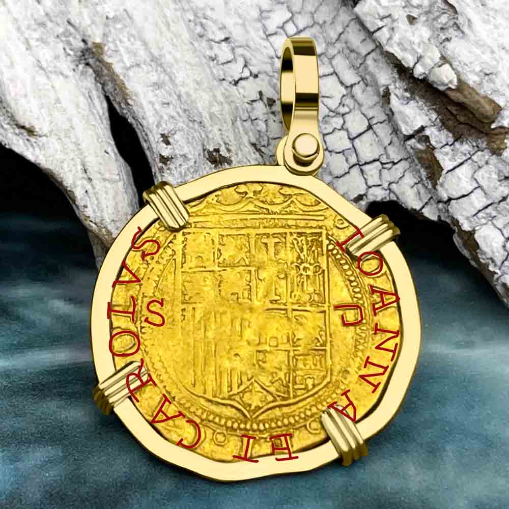 Circa 1560 Unknown Shipwreck 22K Gold 1 Escudo - the Legendary Doubloon 18K Gold Pendant