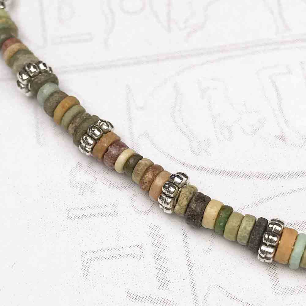 Ancient Egyptian Faience Mummy Bead Necklace in Sterling Silver