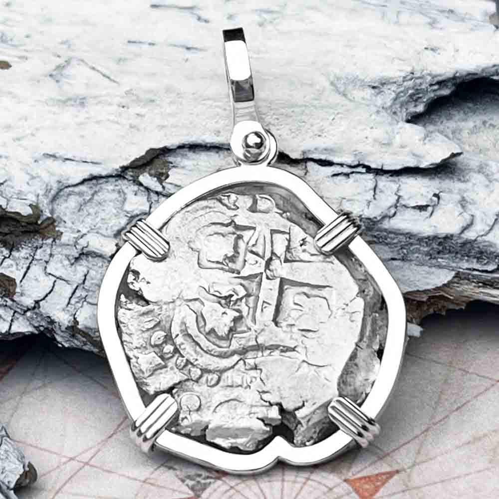 1755 Spanish 2 Reale Pirate &quot;Piece of Eight&quot; Sterling Silver Pendant