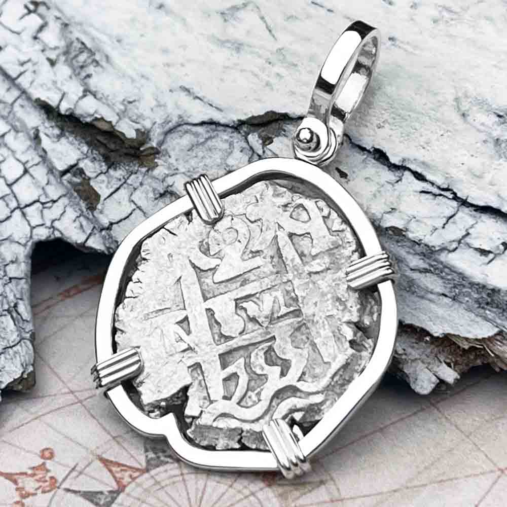 1755 Spanish 2 Reale Pirate &quot;Piece of Eight&quot; Sterling Silver Pendant