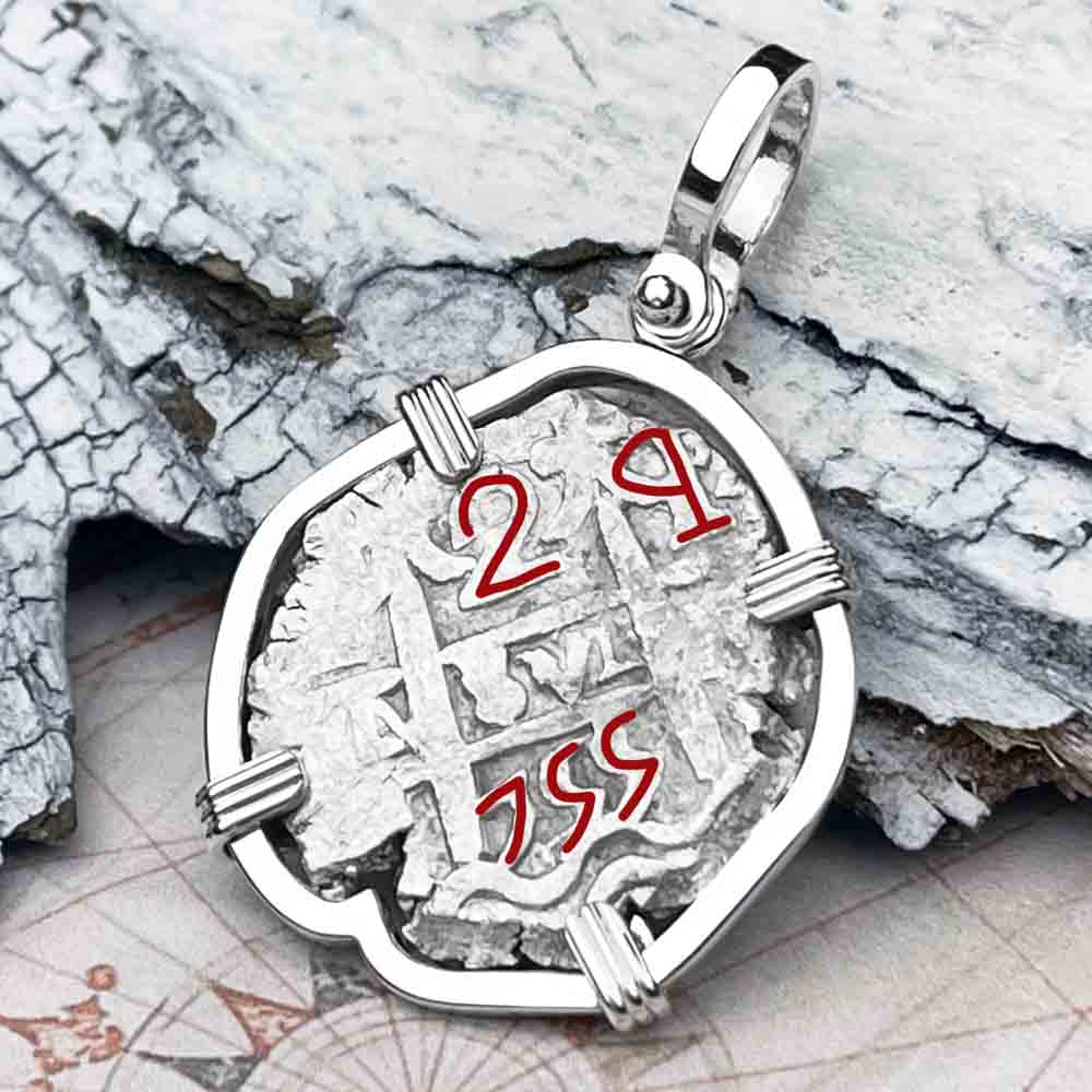 1755 Spanish 2 Reale Pirate &quot;Piece of Eight&quot; Sterling Silver Pendant