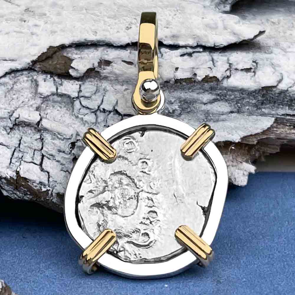 Ancient Greek Anchor and Gorgon Silver Drachm 400 BC Sterling 14Kk Gold & Silver Pendant
