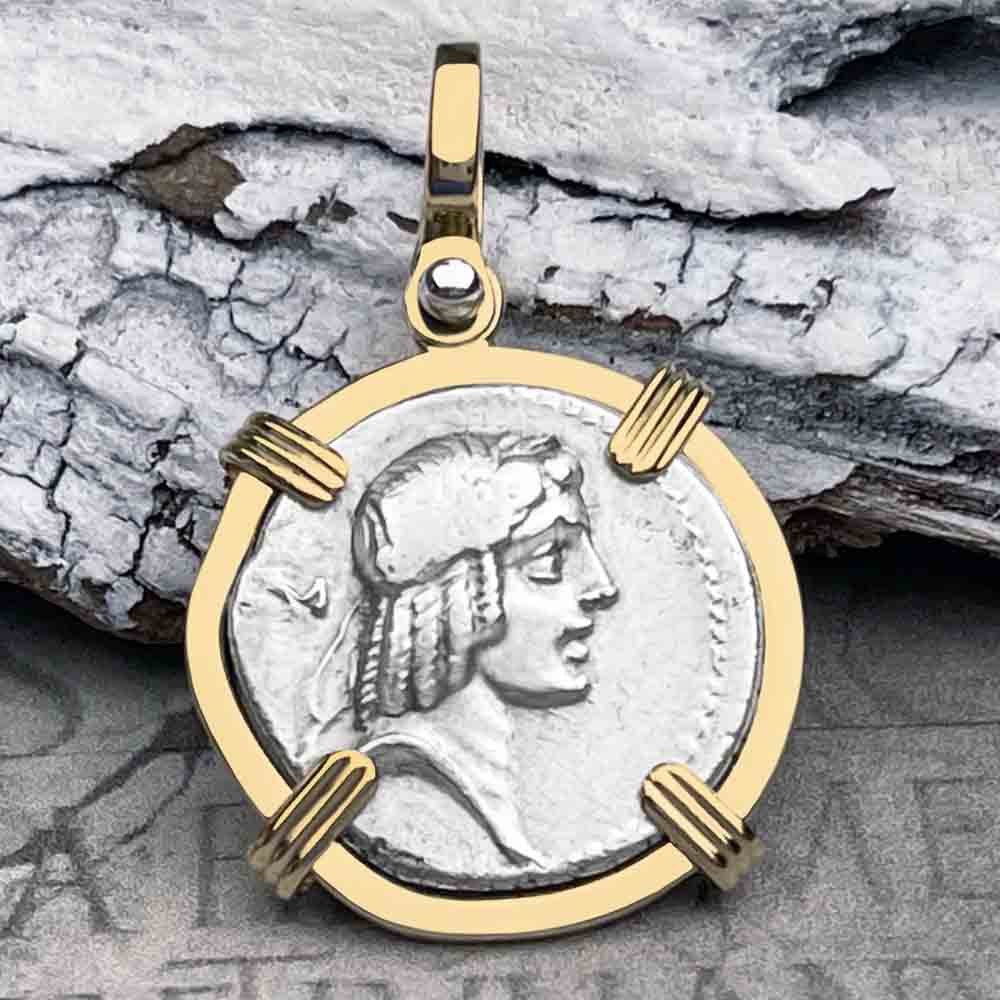 Roman Republic Silver Denarius with Apollo and the Horseman Coin Pendant 61 BC