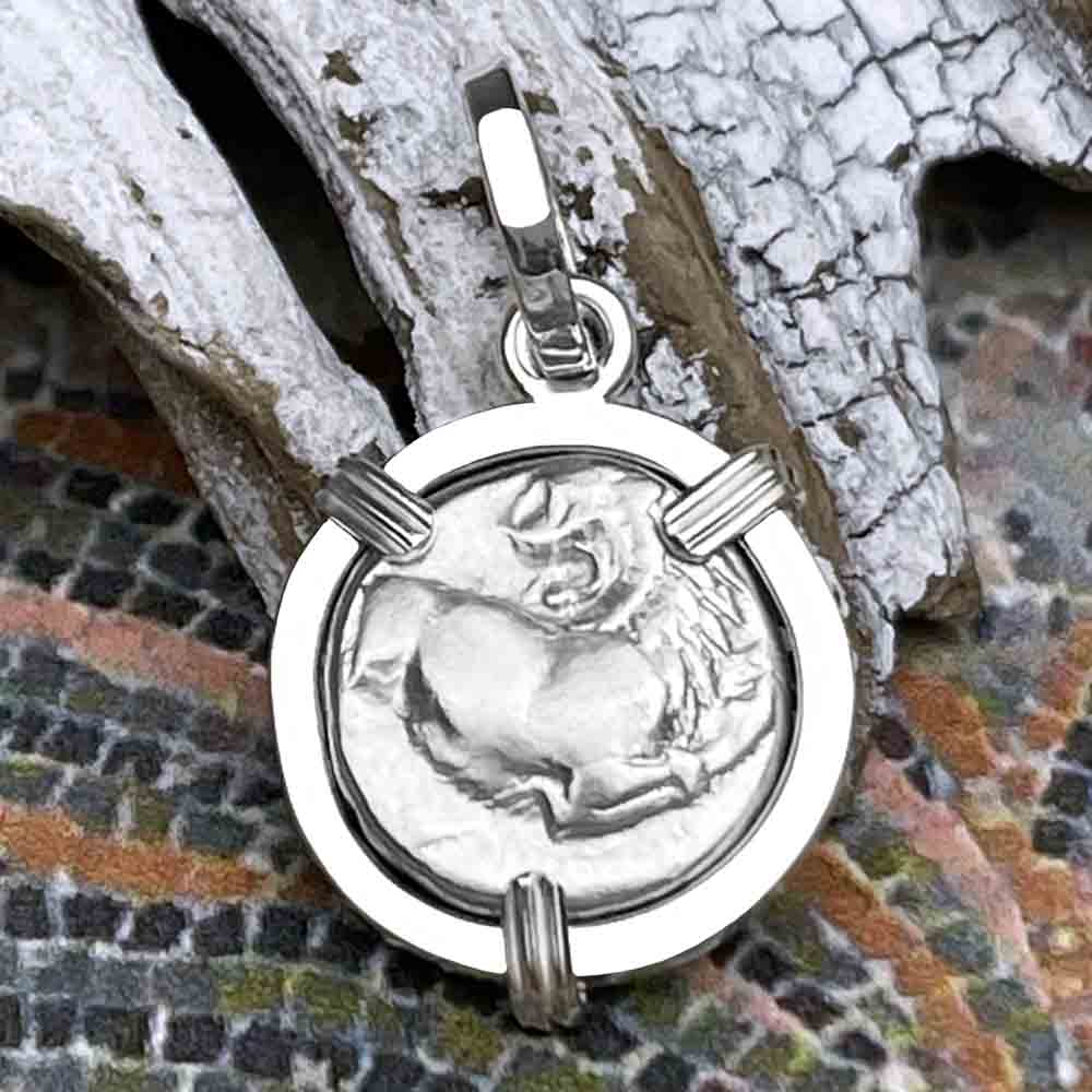 Ancient Greek Lion Hemidrachm 400 BC Sterling Silver Pendant