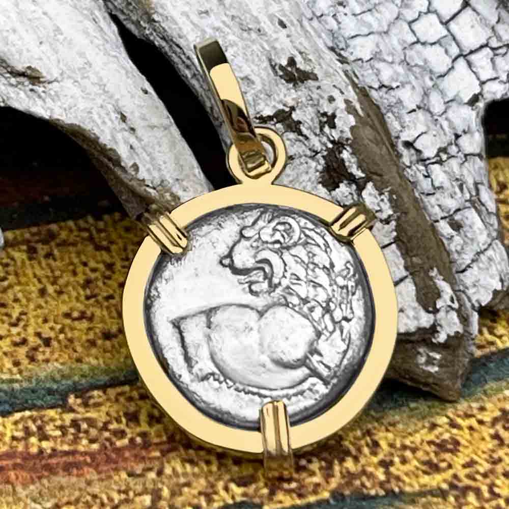 Ancient Greek Lion Hemidrachm 400 BC 14K Gold Pendant