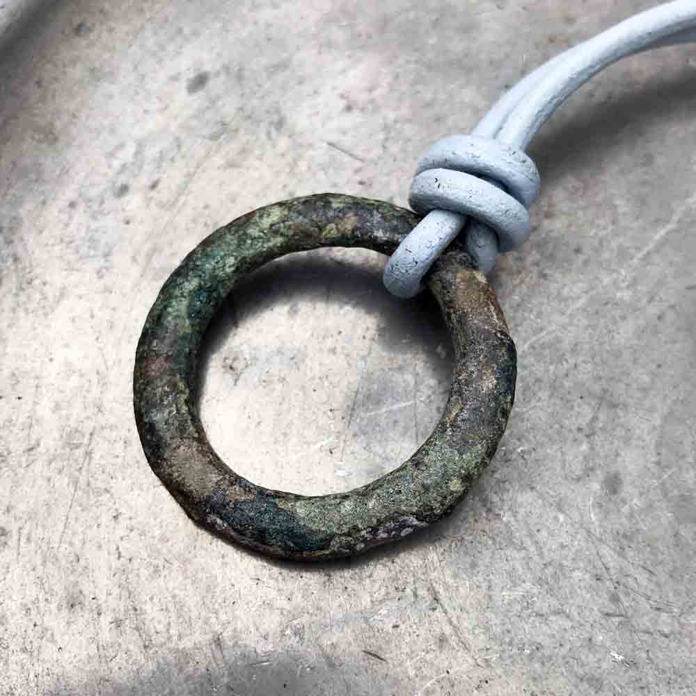 Green Flecked Bronze Celtic Ring Money Leather Necklace