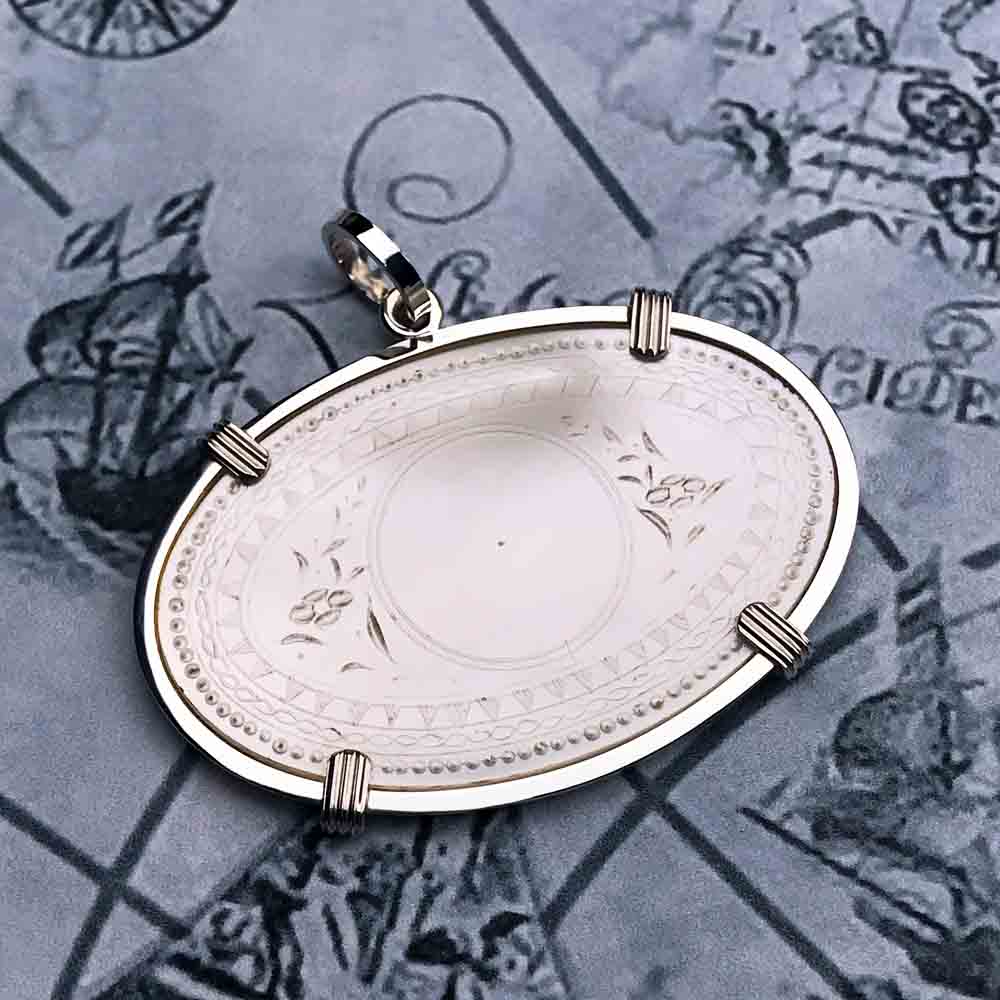 Oval Mother of Pearl Gaming Counter Necklace in Sterling Silver
