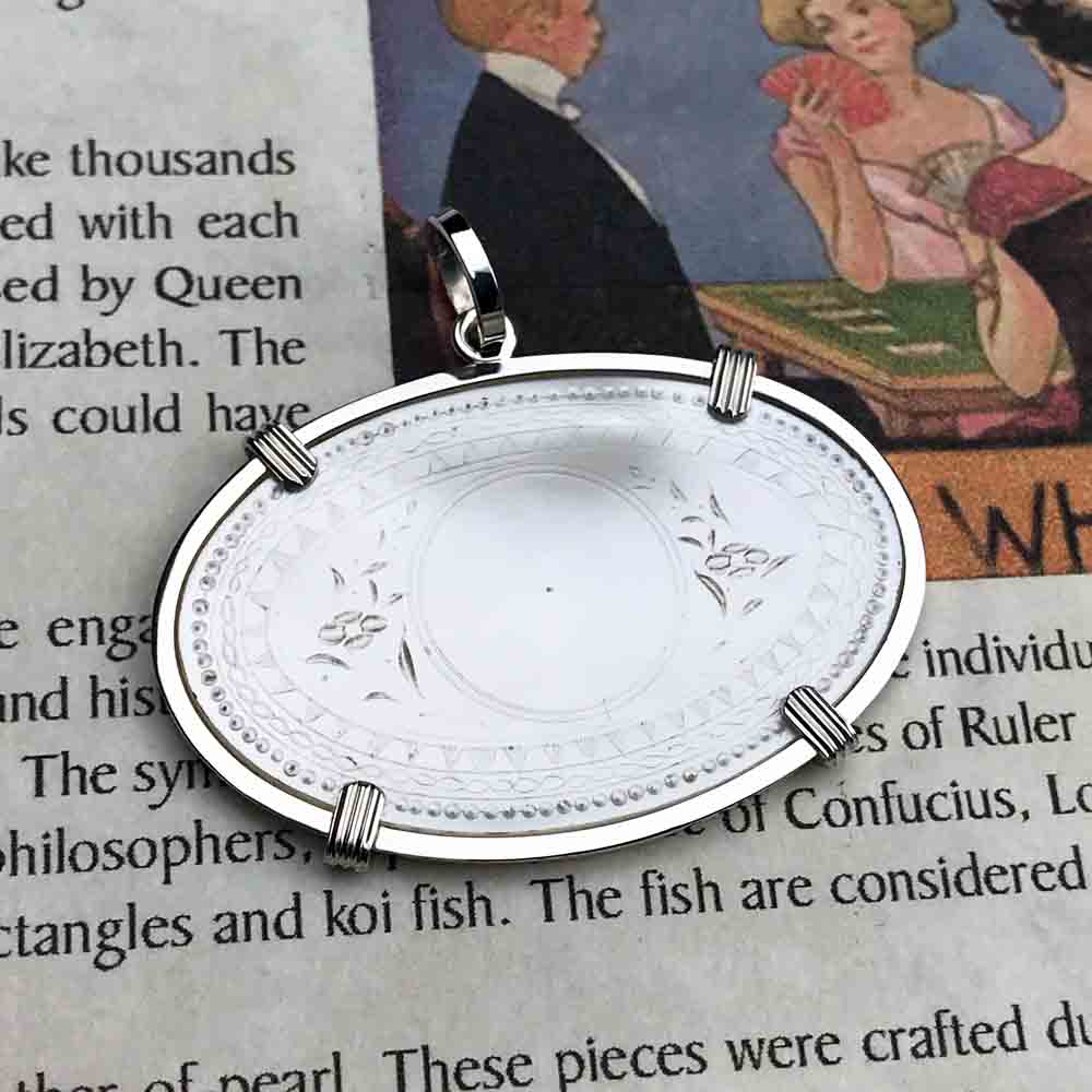 Oval Mother of Pearl Gaming Counter Necklace in Sterling Silver