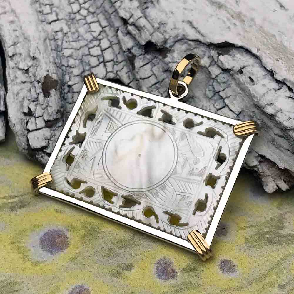 1750's Rectangle Mother of Pearl Gaming Counter Necklace in Sterling Silver