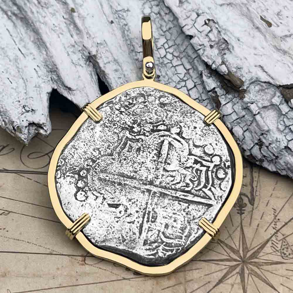 Fisher&#39;s Atocha 8 Reale DATED Grade 2 Shipwreck Coin 14K Gold Pendant