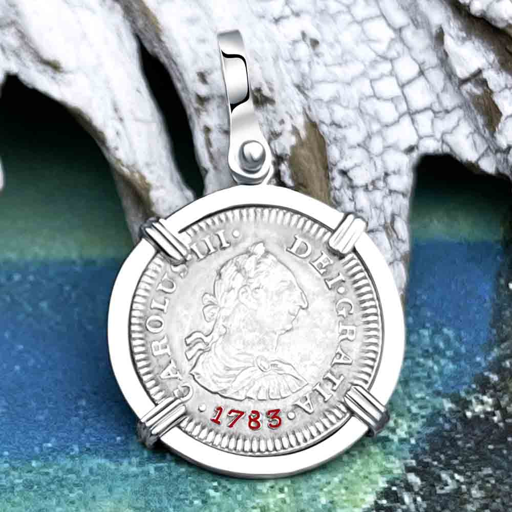 Stunning El Cazador Shipwreck 1783 1/2 Reale 14K White Gold Treasure Coin Pendant