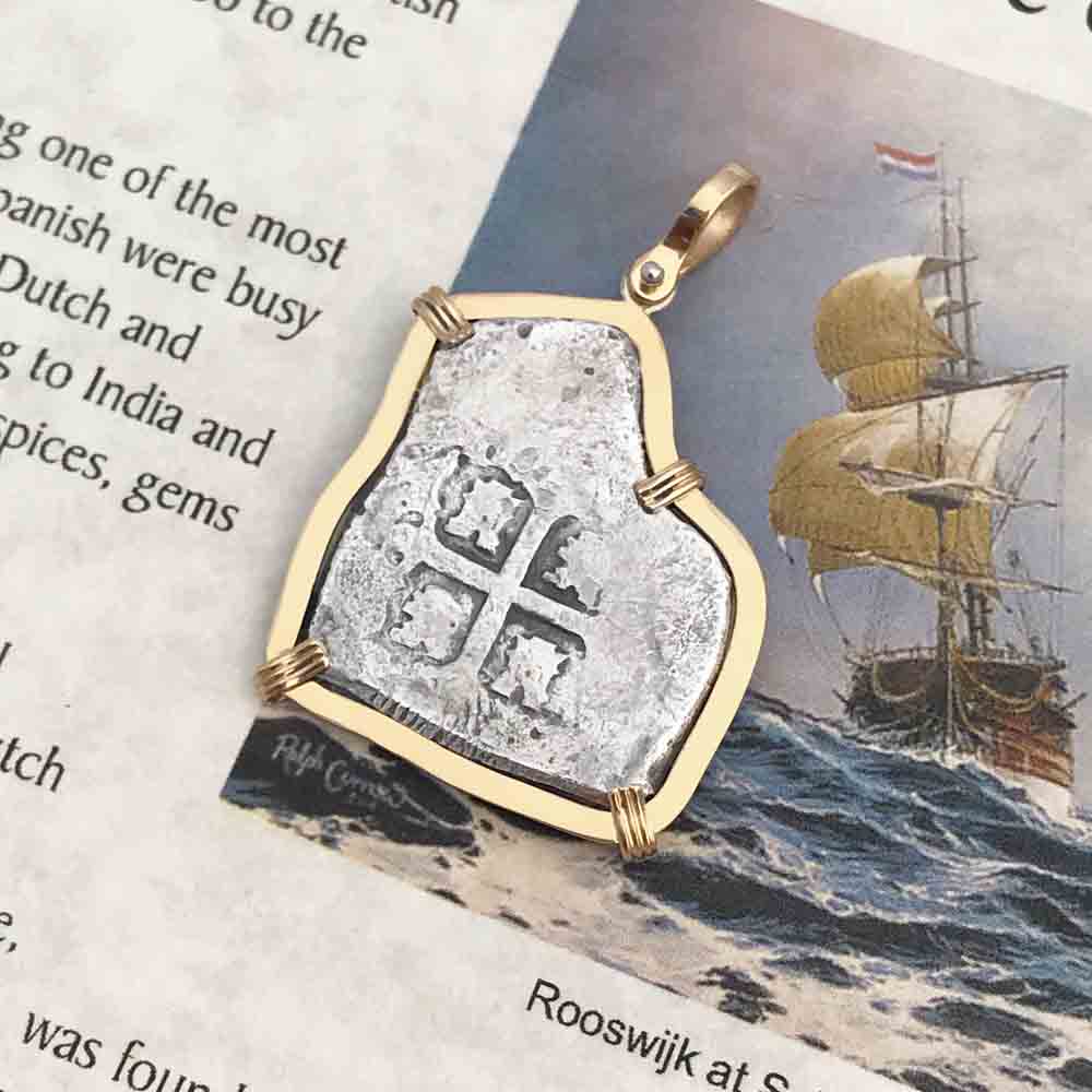 VOC Rooswijk Dutch East India Company Shipwreck 4 Reale Piece of Eight in 14K Gold Pendant 