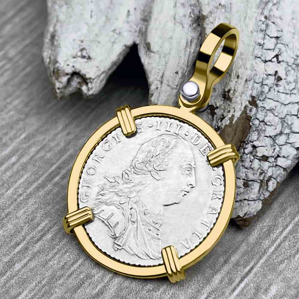 1787 Pirates of the Caribbean Virtually Uncirculated Great Britain 1787 Shilling 14K Gold Pendant