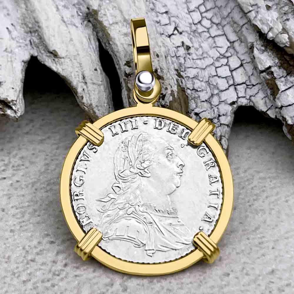 1787 Pirates of the Caribbean Virtually Uncirculated Great Britain 1787 Shilling 14K Gold Pendant