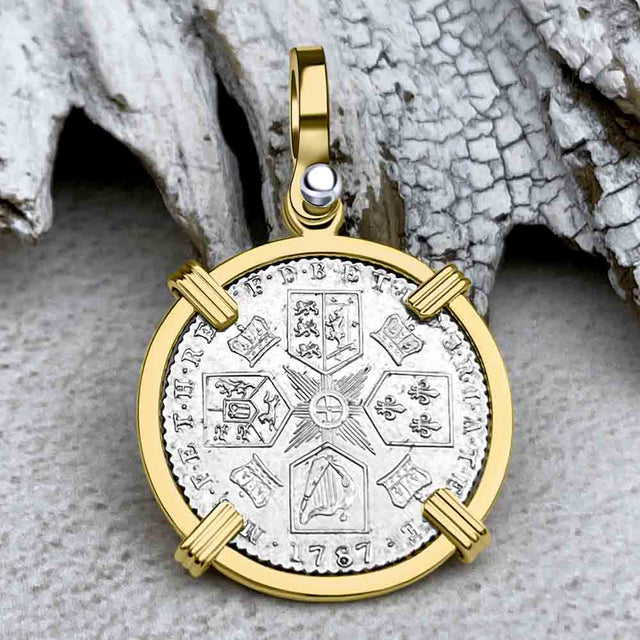 1787 Pirates of the Caribbean Virtually Uncirculated Great Britain 1787 Shilling 14K Gold Pendant