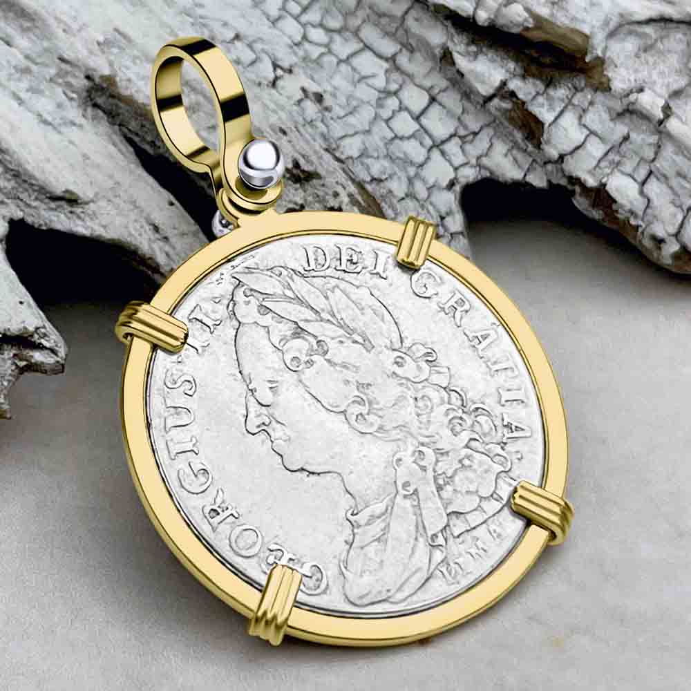 RARE LIMA British Privateer Capture Great Britain 1745 Shilling 14K Gold Pendant