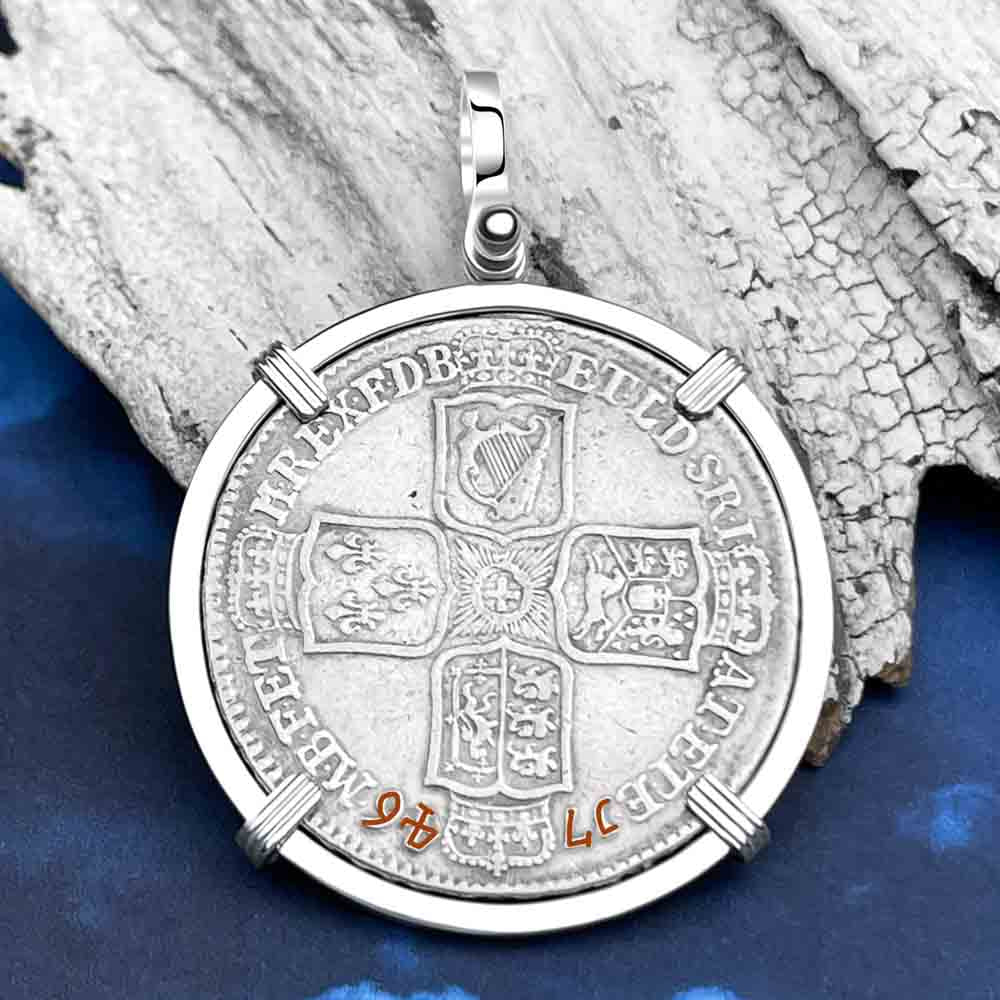 RARE LIMA British Privateer Capture Great Britain 1746 Large Half Crown Sterling Silver Pendant