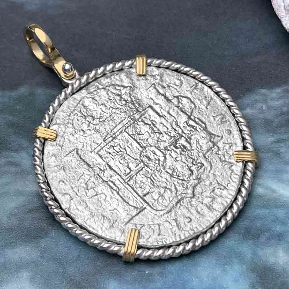 El Cazador Shipwreck 1783 8 Reale &quot;Piece of 8&quot; 14K Gold &amp; Silver Treasure Coin Pendant