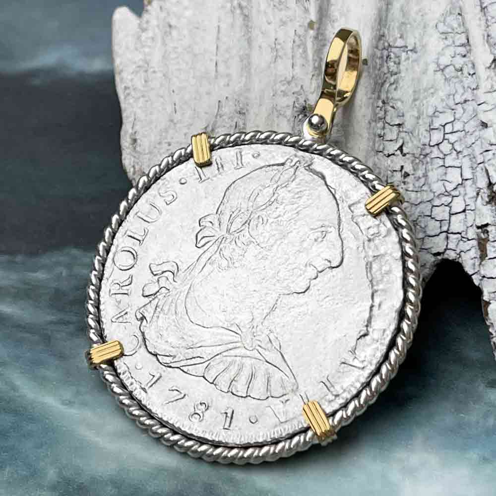 El Cazador Shipwreck 1783 8 Reale "Piece of 8" 14K Gold & Silver Treasure Coin Pendant