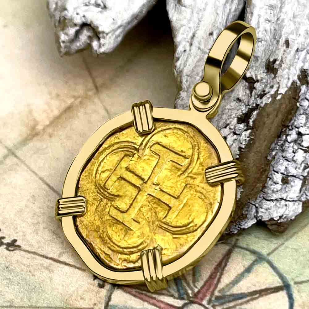 Pirate Era Circa 1570S 22K Gold One Escudo - the Legendary Doubloon - 18K Gold Pendant