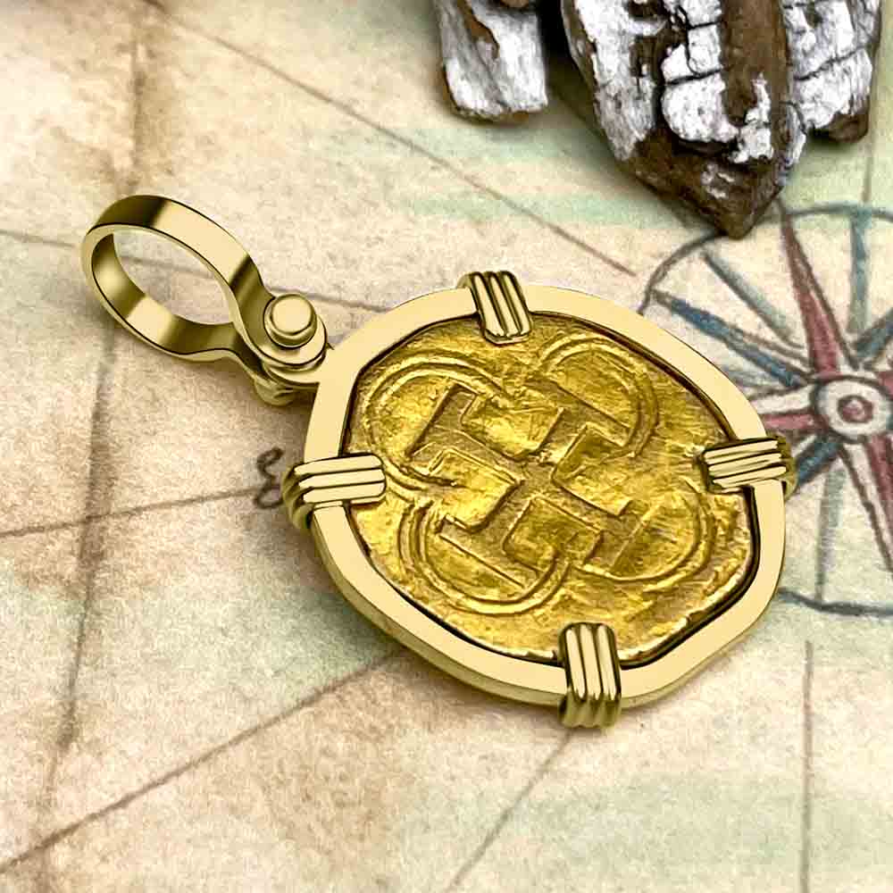 Pirate Era Circa 1570S 22K Gold One Escudo - the Legendary Doubloon - 18K Gold Pendant