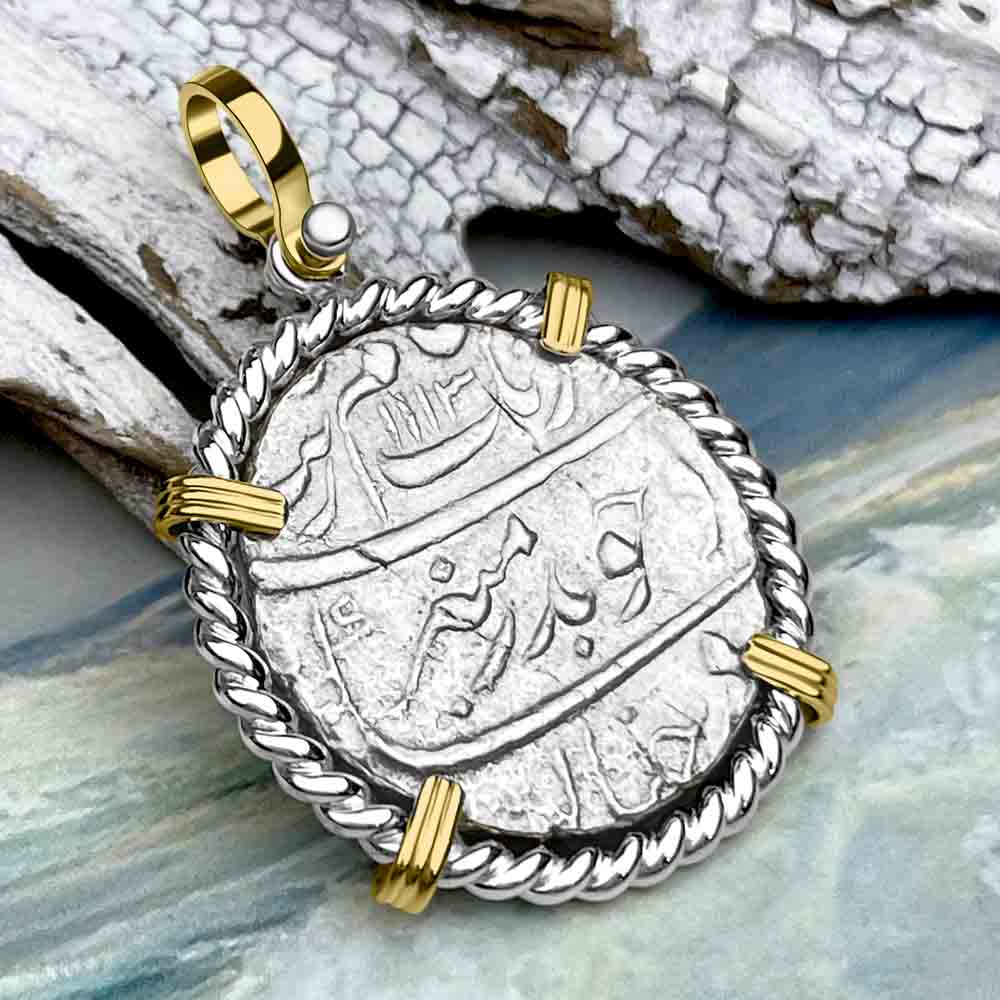 Taj Mahal Sunken Treasure - Arthur C Clarke&#39;s 1702 Shipwreck 1 Rupee Silver &amp; 14K Gold Coin Pendant