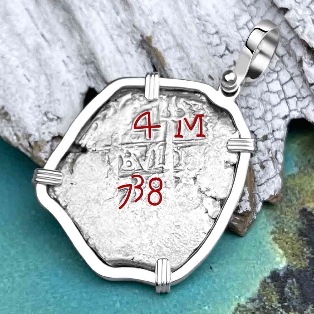 Pirate Era 1738 Spanish 4 Reale &quot;Piece of Eight&quot; Sterling Silver Pendant 