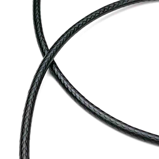 3.0 mm Textured Black Center-Hide Leather Necklace Finished in Stainless Steel | For Men & Women